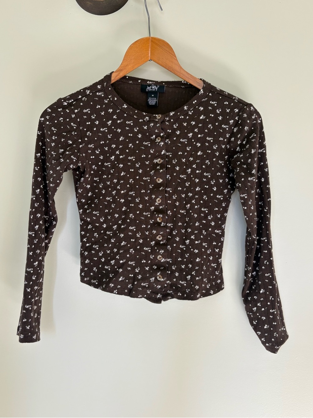 Brown Floral Button-Front Long Sleeve Top